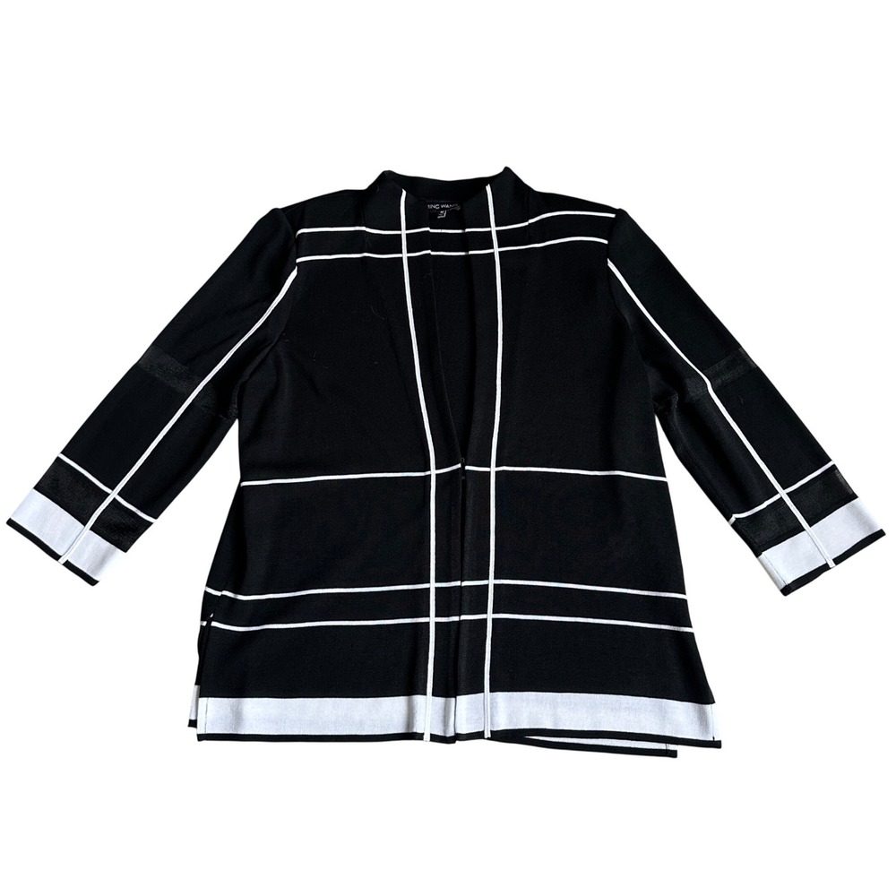 Ming Wang Window Pane Jacket Womens M Black White Classic Casual Office Business